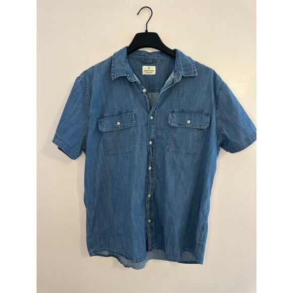 Mutual Weave Mens Classic Casual Button Down Short Sleeve Denim Shirt Size XL - Picture 1 of 6